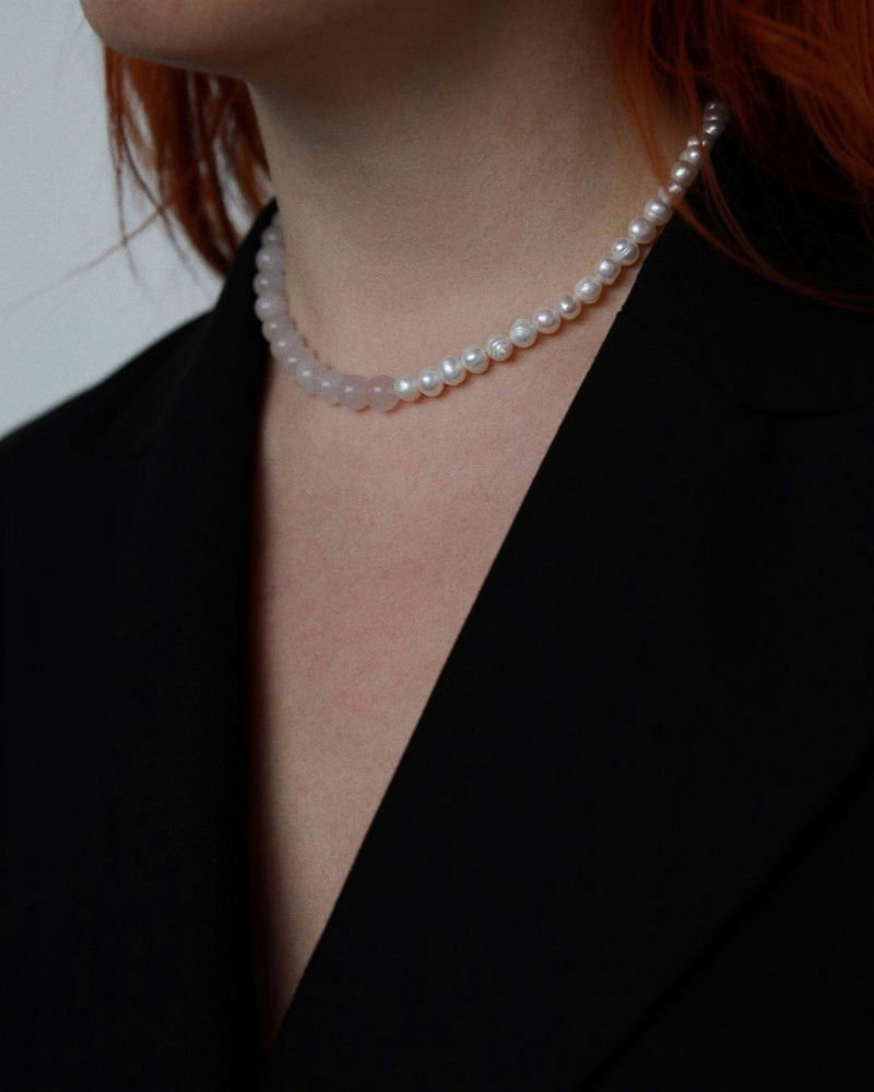 Чокер По любви с розовым кварцем и жемчугом