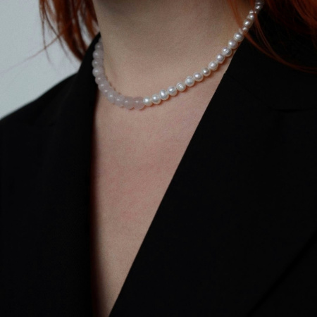 Чокер По любви с розовым кварцем и жемчугом