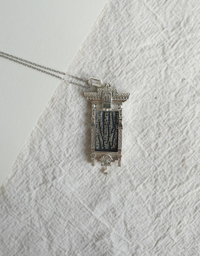 Серебряный кулон Наличник с березками на цепи 55 см