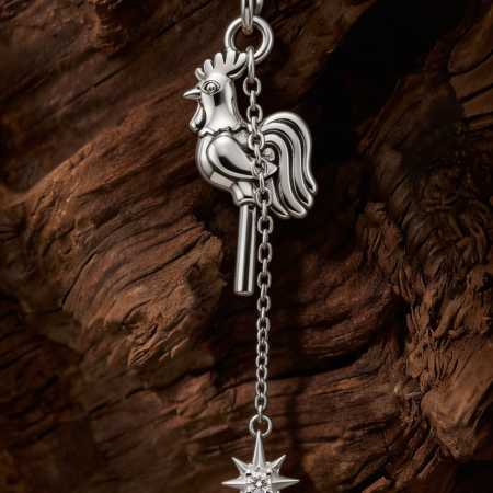 Подвеска Петушок со звездой с бесцветным фианитом на длинной цепочке 