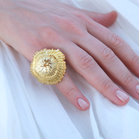 Кольцо-перстень Морской ёж золотистое