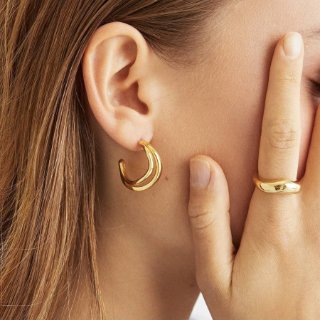 Серьги-хулахупы с двойным изгибом в покрытии золотом (LATINA)