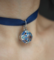 Серебряный медальон Большой хранитель на ленте синий