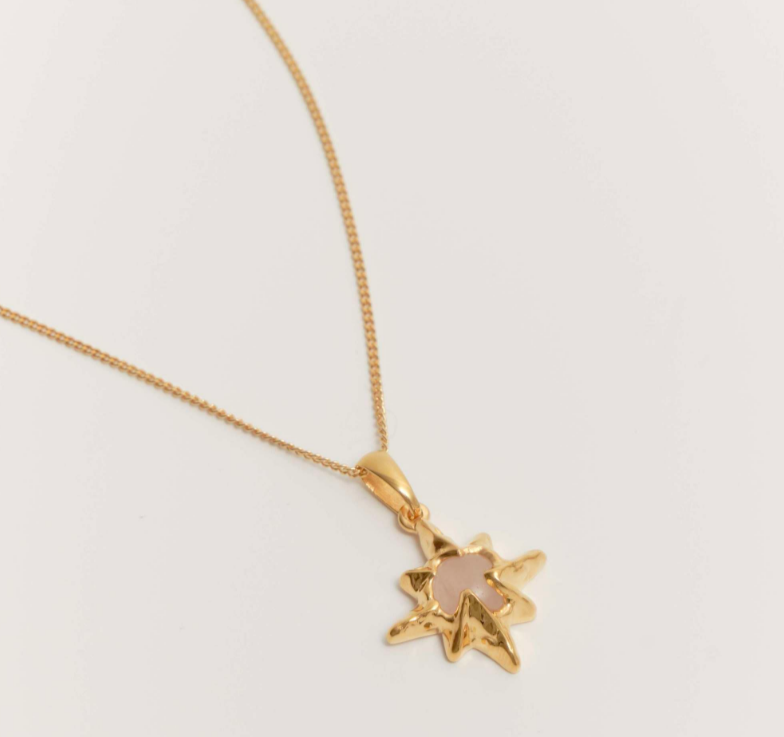 Подвеска-звезда с цепочкой Nuoro с розовым кварцем в покрытии золотом