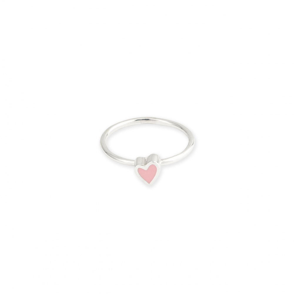 Кольцо с одним сердцем с розовой эмалью