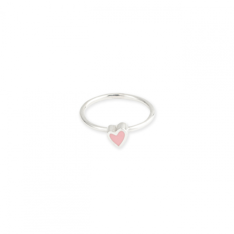Кольцо с одним сердцем с розовой эмалью
