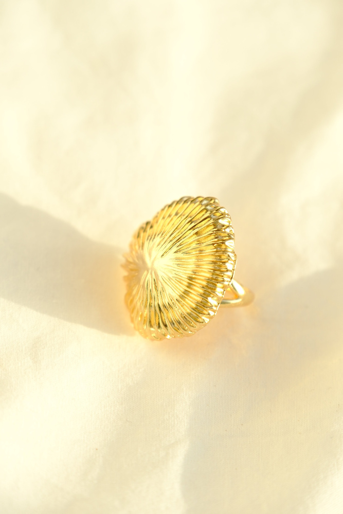 Кольцо-перстень Морской ёж золотистое