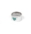 Серебряное кольцо широкое с сердцем мятная эмаль