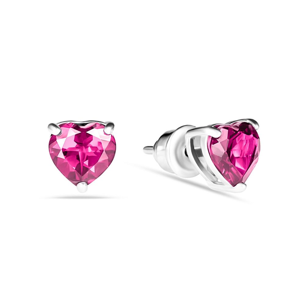 Серебряные серьги Сердце с розовым топазом