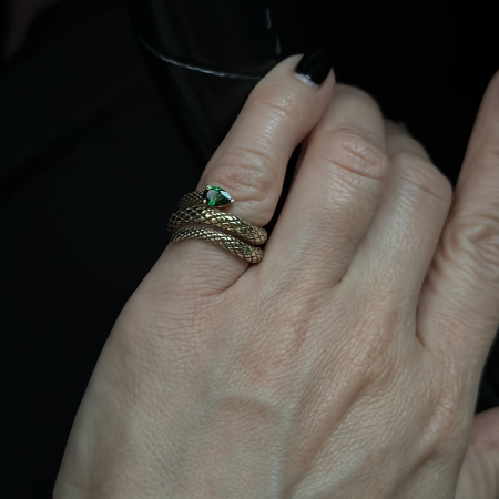 Кольцо Грин Снейк в покрытии золотом