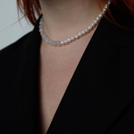 Чокер По любви с розовым кварцем и жемчугом