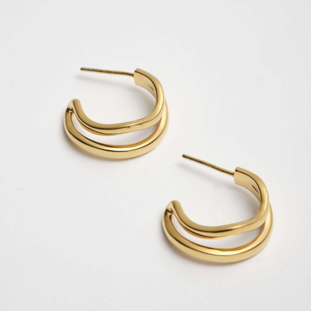 Серьги-хулахупы с двойным изгибом в покрытии золотом (LATINA)