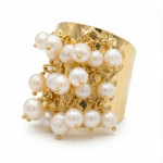 Кольцо Осколки витражей с жемчугом золотистое