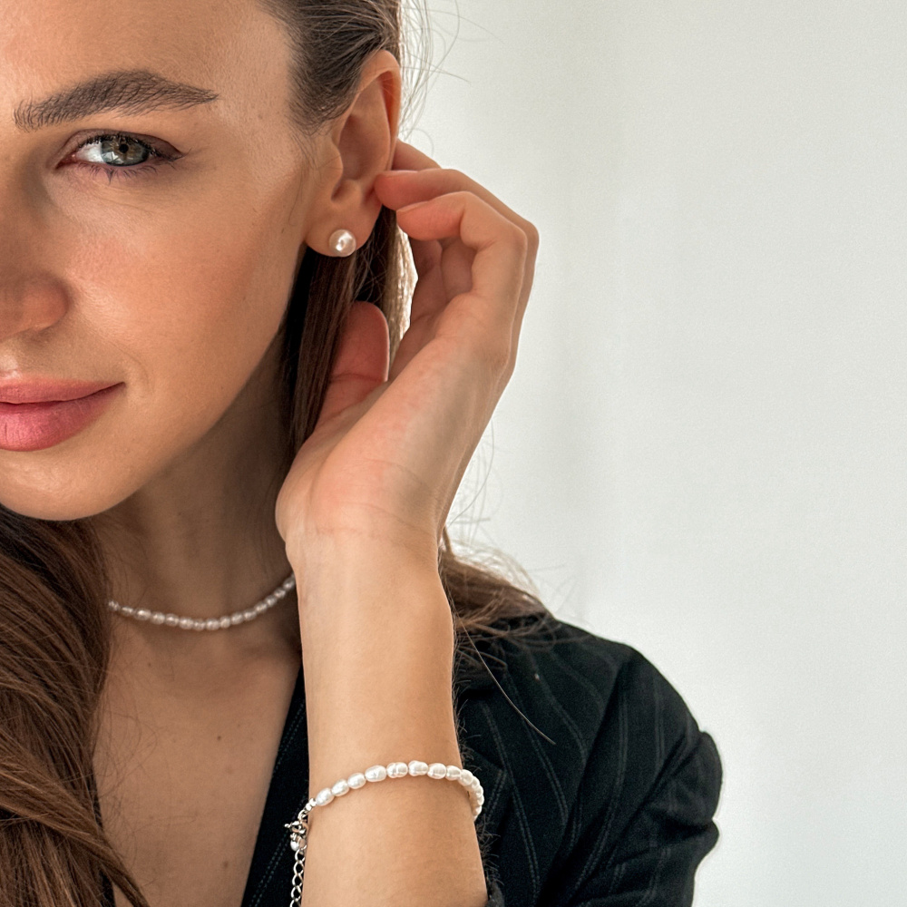 Серебряные серьги с белым жемчугом M
