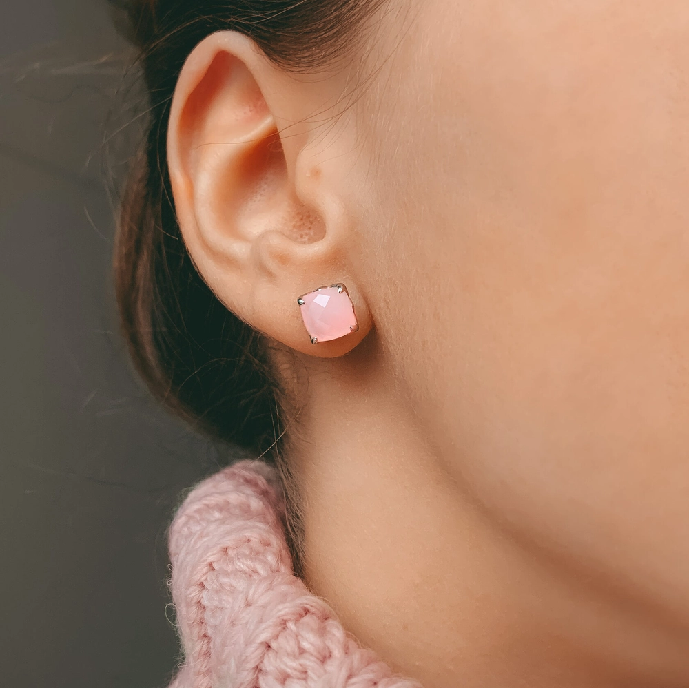 Серебряные серьги Амстердам с розовым халцедоном