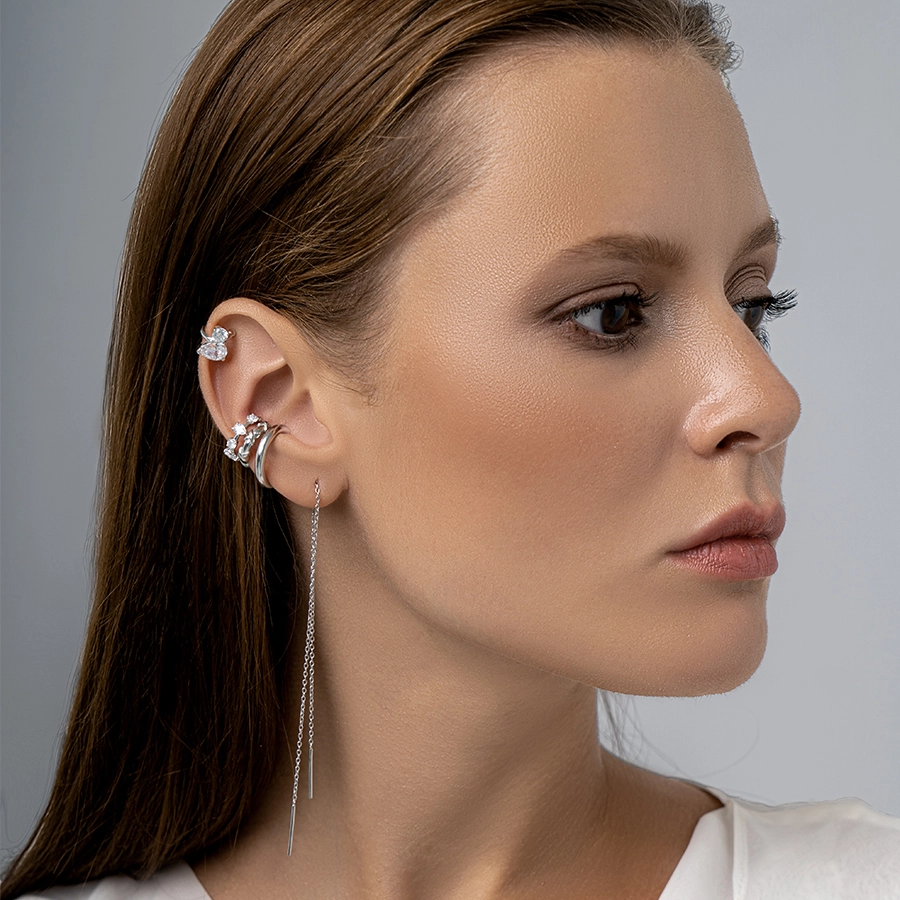 Серебряный кафф Роса двойная на верх уха