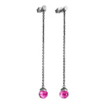 Серебряные серьги на цепочке с родолитовым стеклом