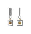 Серебряные серьги квадраты Этно c янтарем двух видов
