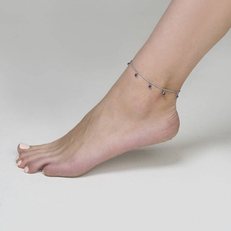 Браслет на ногу Лотос с аметистом