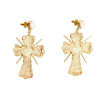Серьги Кресты со вставками из жемчуга золотистые
