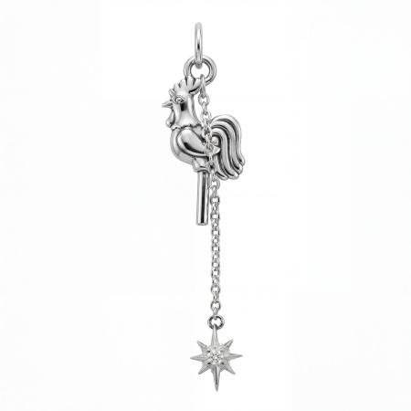 Подвеска Петушок со звездой с бесцветным фианитом на длинной цепочке 