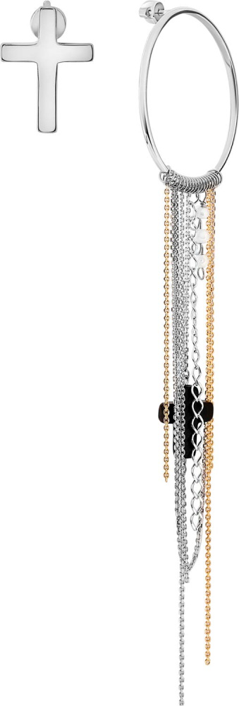 Серебряные серьги ассиметричные c жемчугом и черным агатом