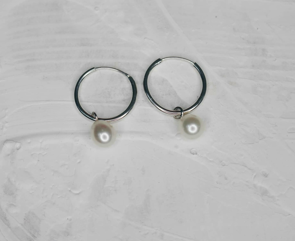 Серебряные серьги Конго с жемчугом малые