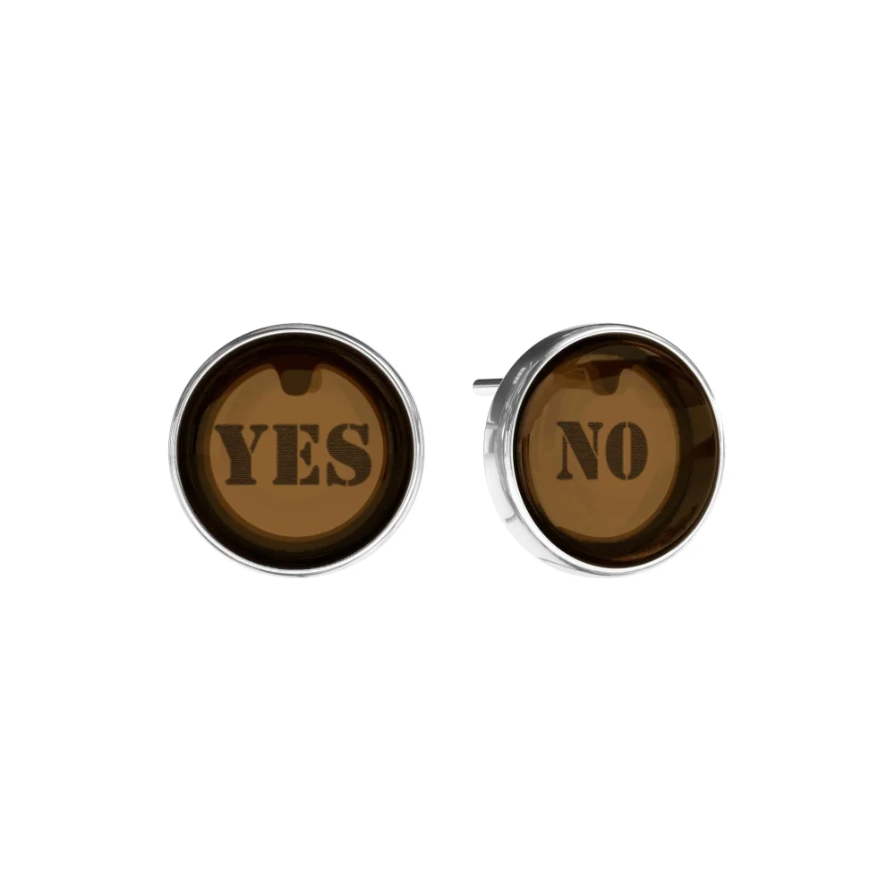 Серебряные серьги cо словами YES/NO в янтаре