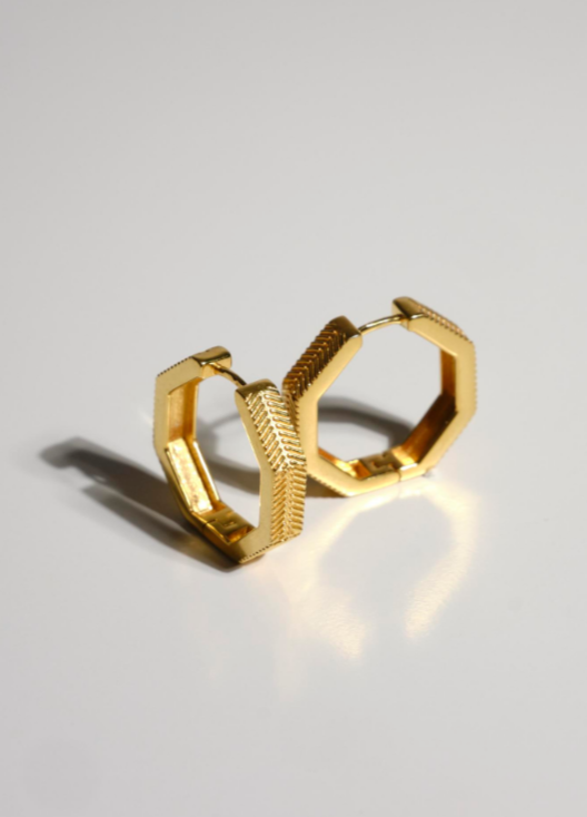 Серьги-кольца Pescara восьмигранные в покрытии золотом
