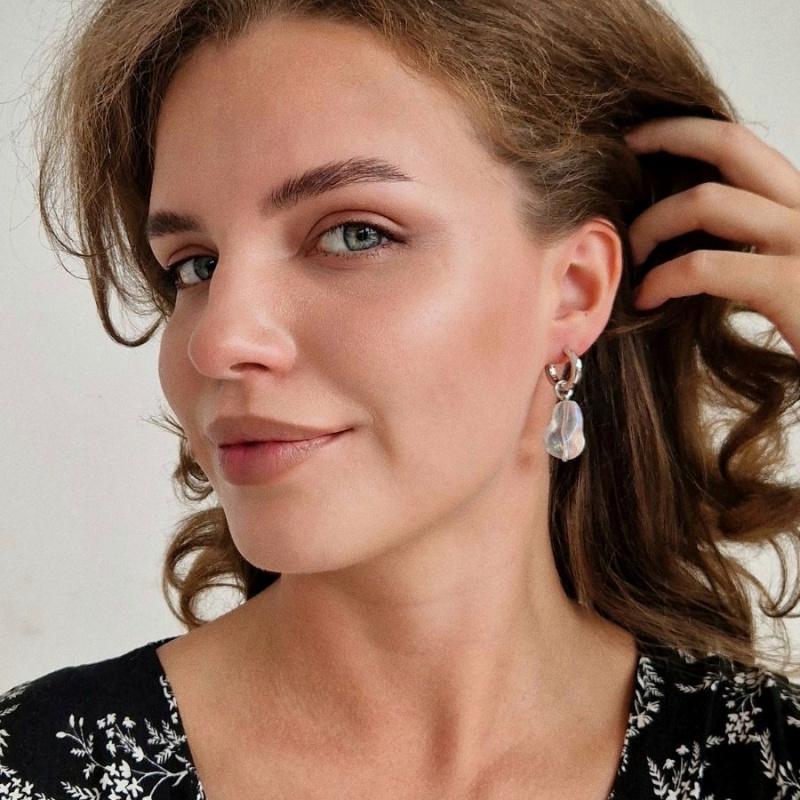 Серьги На счастье! с белым стеклом