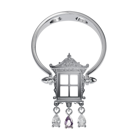 Кольцо-трансформер Окошко с фианитами и иолитом